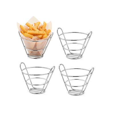 Cestinha Inox Redondo Fritas Servir Bar Restaurante 4un