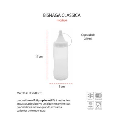 Bisnaga Transparente Tubo Bico Fino Plastico Molhos 240ml
