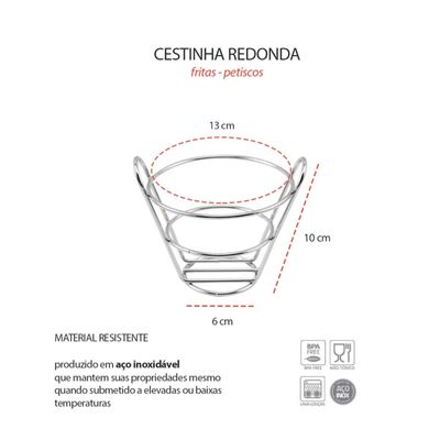 Cestinha Inox Redondo Fritas Servir Petiscos Bar Restaurante
