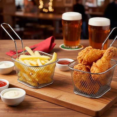 Cestinha Inox Fritas Servir Porçoes Bar Restaurante 4un
