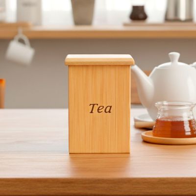 Caixa de Cha Bambu Natural Tampa Organizador Porta Saches