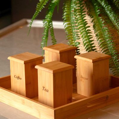 Caixa de Cha Bambu Natural Tampa Organizador Porta Saches