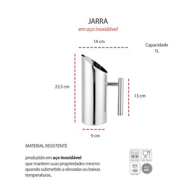 Jarra De Suco Agua Aço Inox Festa Buffet Restaurante 1L 4un