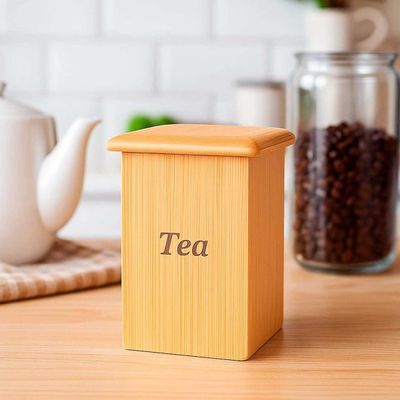 Caixa de Cha Bambu Natural Tampa Organizador Porta Saches