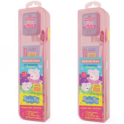 2 KIT PREMIUM ROSA - PEPPA PIG - ESCOVA + FIO DENTAL + GEL