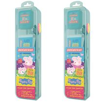 2 KIT PREMIUM AZUL - PEPPA PIG - ESCOVA + FIO DENTAL + GEL