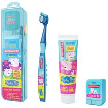 2 KIT PREMIUM AZUL - PEPPA PIG - ESCOVA + FIO DENTAL + GEL