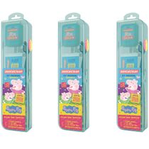 3 KIT PREMIUM AZUL - PEPPA PIG - ESCOVA + FIO DENTAL + GEL