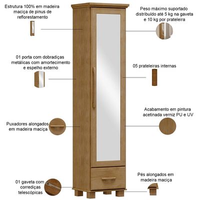 Sapateira Vertical Multiuso Com Espelho 1 Porta 1 Gaveta Zahav F06 Freijó - Lyam Decor