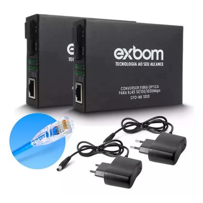 Par de Conversor Mídia Fibra Óptica A+B para RJ45 Gigabit 1000Mbps - 20 Km