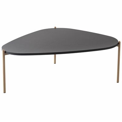 Kit 02 Mesas de Centro e 01 Mesa Lateral Pés Metálicos Adek A03 Nero Dourado - Lyam Decor
