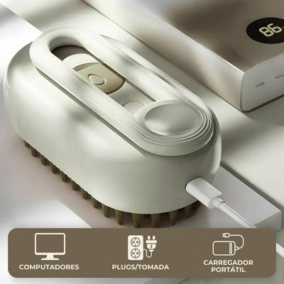 Escova à Vapor Branco/Bege Para Pets 3 Em 1 Remove Pelos