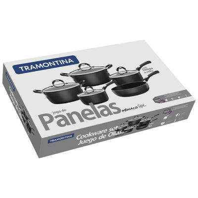 Jogo de Panelas Tramontina Monaco em Aluminio com Revestimento Interno Antiaderente Starflon T3 e Cabos em Aço Inox e Si