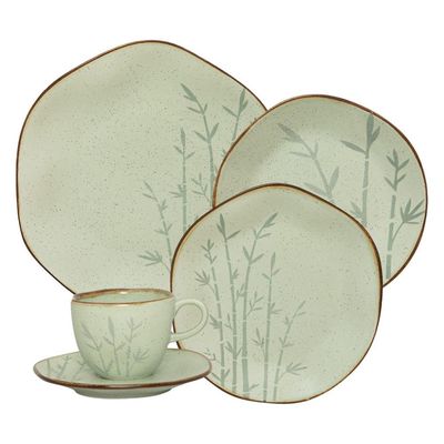 Jogo de Jantar 20 Peças Ryo Chá Bambu Porcelana Oxford
