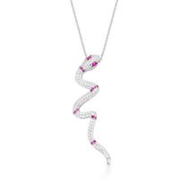 Colar Cobra Serpente banhado em ródio com zirconias e marsala