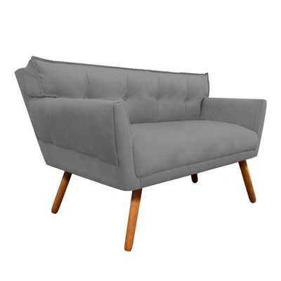 Sofa Namoradeira Anitta Suede Grafite Pés Palito Castanho - D'Rossi