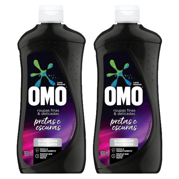 Kit 2 Sabão Líquido OMO Roupas Finas e Delicadas Roupas Pretas e Escuras 900ml