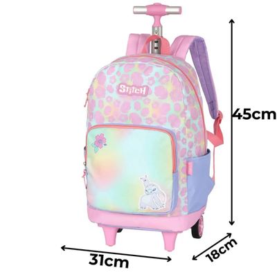 Mochila do Stitch de Costas + Rodinhas Rosa - Luxcel