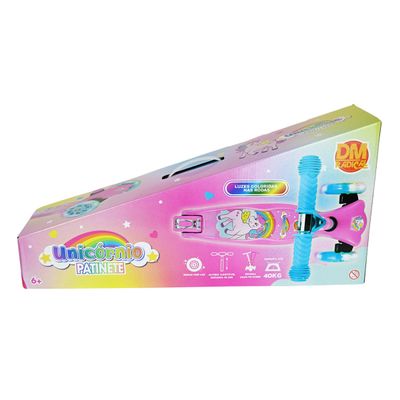 Patinete Radical 3 Rodas Unicórnio Rosa Com Led - Dm Toys 6865