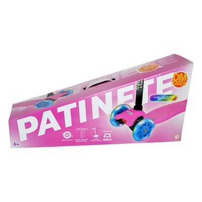 Patinete Radical 3 Rodas New Plus Rosa Com Led - Dm Toys