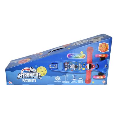 Patinete Radical 3 Rodas Astronauta Azul Com Led - Dm Toys 6866