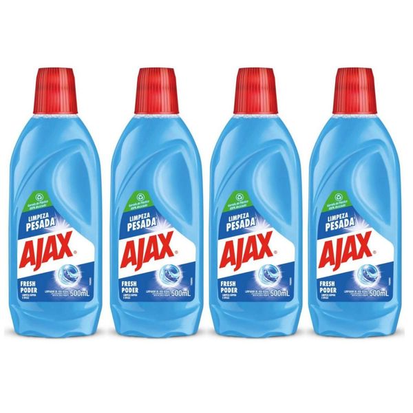 Kit 4 Limpador Diluível Ajax Fresh Blue Limpeza Pesada 500Ml
