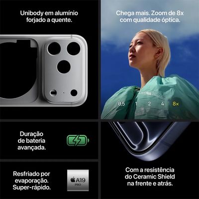 iPhone 17 Pro Max (512GB) Prateado, Tela de 6,9", 5G e Câmera de 48MP