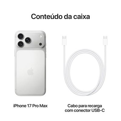 iPhone 17 Pro Max (512GB) Prateado, Tela de 6,9", 5G e Câmera de 48MP