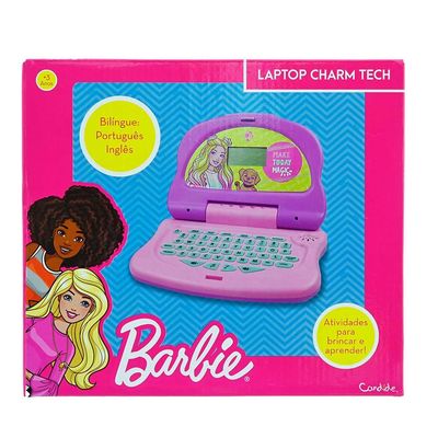 Kit Laptop Infantil Educativo Candide Barbie Charm Tech Bilíngue + 1 Fidget Spinner Sortido