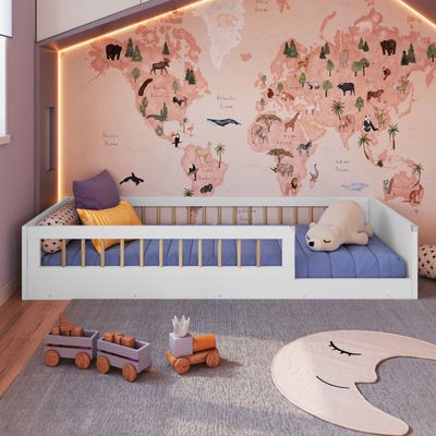 Cama Infantil Montessoriana Solteiro Affetto Branco Completa Móveis
