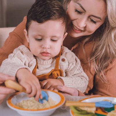 KIT TALHER INFANTIL DE BAMBU E SILICONE AZUL - PETIT PIÁ
