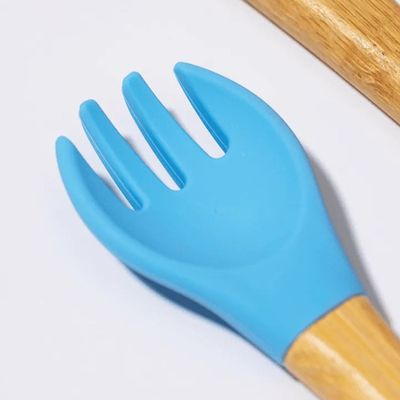 KIT TALHER INFANTIL DE BAMBU E SILICONE AZUL - PETIT PIÁ