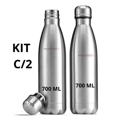 Kit 2 Garrafas de Inox 700ml - Para Academia, Esportes e Dia a Dia
