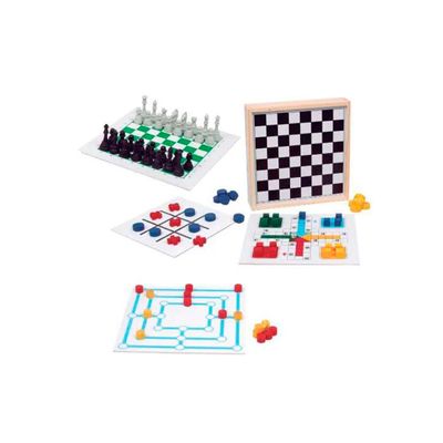 Conjunto Jogos 5x1 - Dama Trilha Jogo da Velha Xadrez Ludo