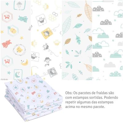 Kit Fralda Luxo 70x70cm 15 Pçs Neutro Papi