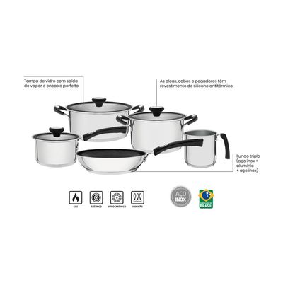 Jogo de Panelas Tramontina Solar Silicone Inox Fundo Triplo