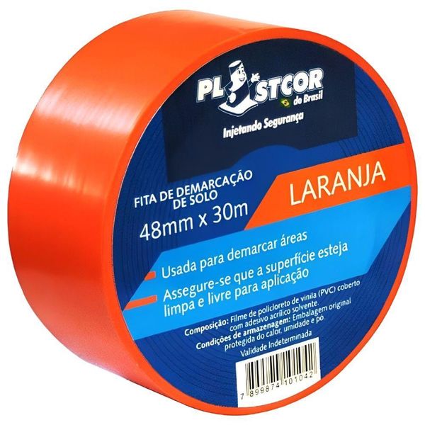Fita De Demarcação 48mm X 30 Metros Laranja - - Plastcor Fita Demarcacao Laranja 48mmx30mts Plastcor