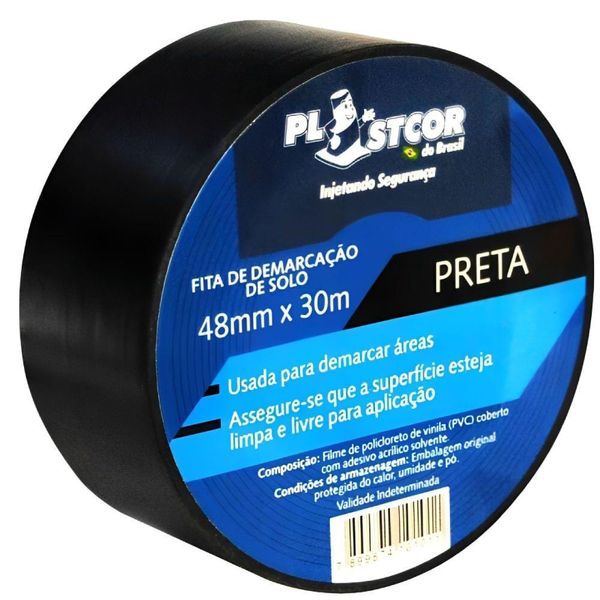 Fita De Demarcação 48mm X 30 Metros Preto - - Plastcor Fita Demarcacao Preto 48mmx30mts Plastcor
