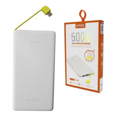Carregador Portátil Power Bank Super Slim 5000mAh USB Kaidi Branco
