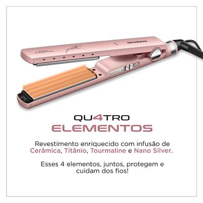 Chapinha Prancha Alisadora Mondial by Juliette Qu4tro Elementos P-JU-01 230º Golden Rosé - Bivolt UNICA