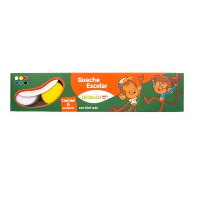 Tinta Guache Escolar Leo&Leo com 6 Cores 15ml UNICA