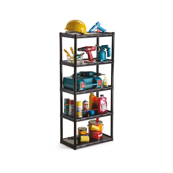 Estante de Plástico Multiuso Das Plast com 5 Andares Preta 55x30x136cm UNICA