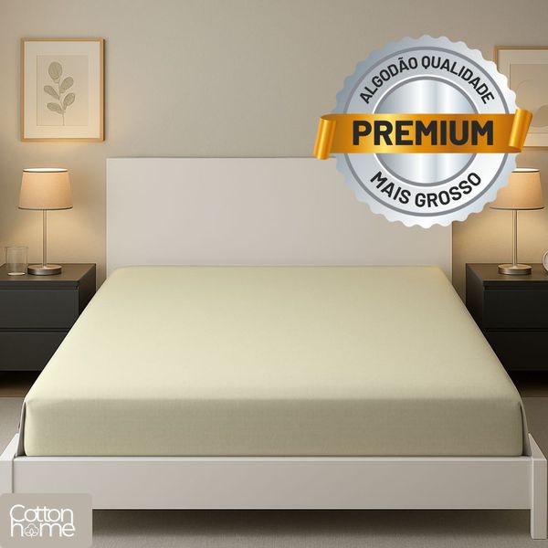 Lençol King 100% Algodão Com Elástico Premium Off White