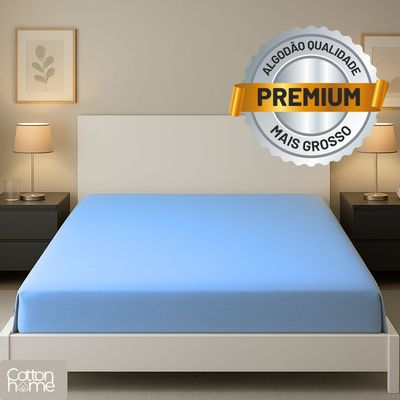 Lençol King 100% Algodão Com Elástico Premium Azul