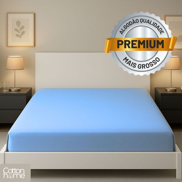 Lençol King 100% Algodão Com Elástico Premium Azul