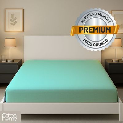 Lençol Queen 100% Algodão Com Elástico Premium Verde