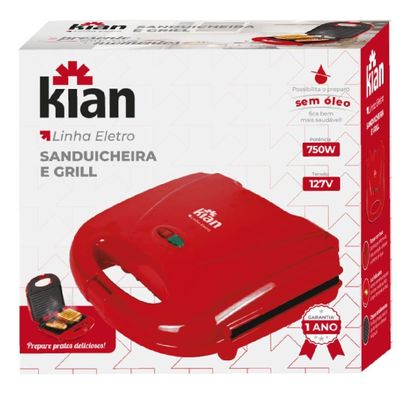 Sanduicheira Grill 750 Watts Vermelho Kian 220V