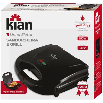 Sanduicheira Grill 750 Watts Preto Kian 110V