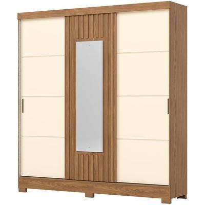 Guarda-Roupa 3 Portas de Correr com Espelho B376 Henn Nature/Offwhite