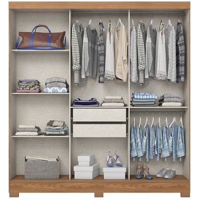 Guarda-Roupa 3 Portas de Correr com Espelho B376 Henn Nature/Offwhite